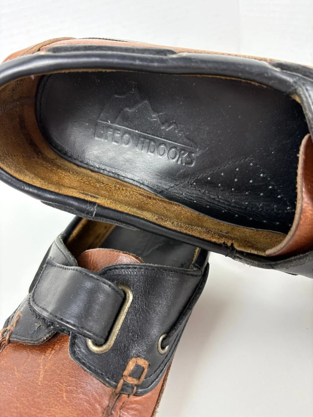 Life Outdoors Men's Two-Tone Brown and Black Leather Boat/Loafers 11.5AA
